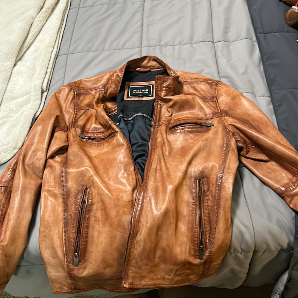 Missani Le Collezioni Cognac Lambskin Leather Jacket XL